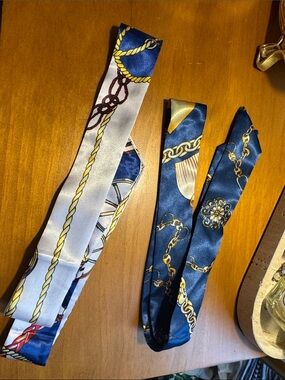 Set of 2 Navy & White Nautical Print Twilly Scarf